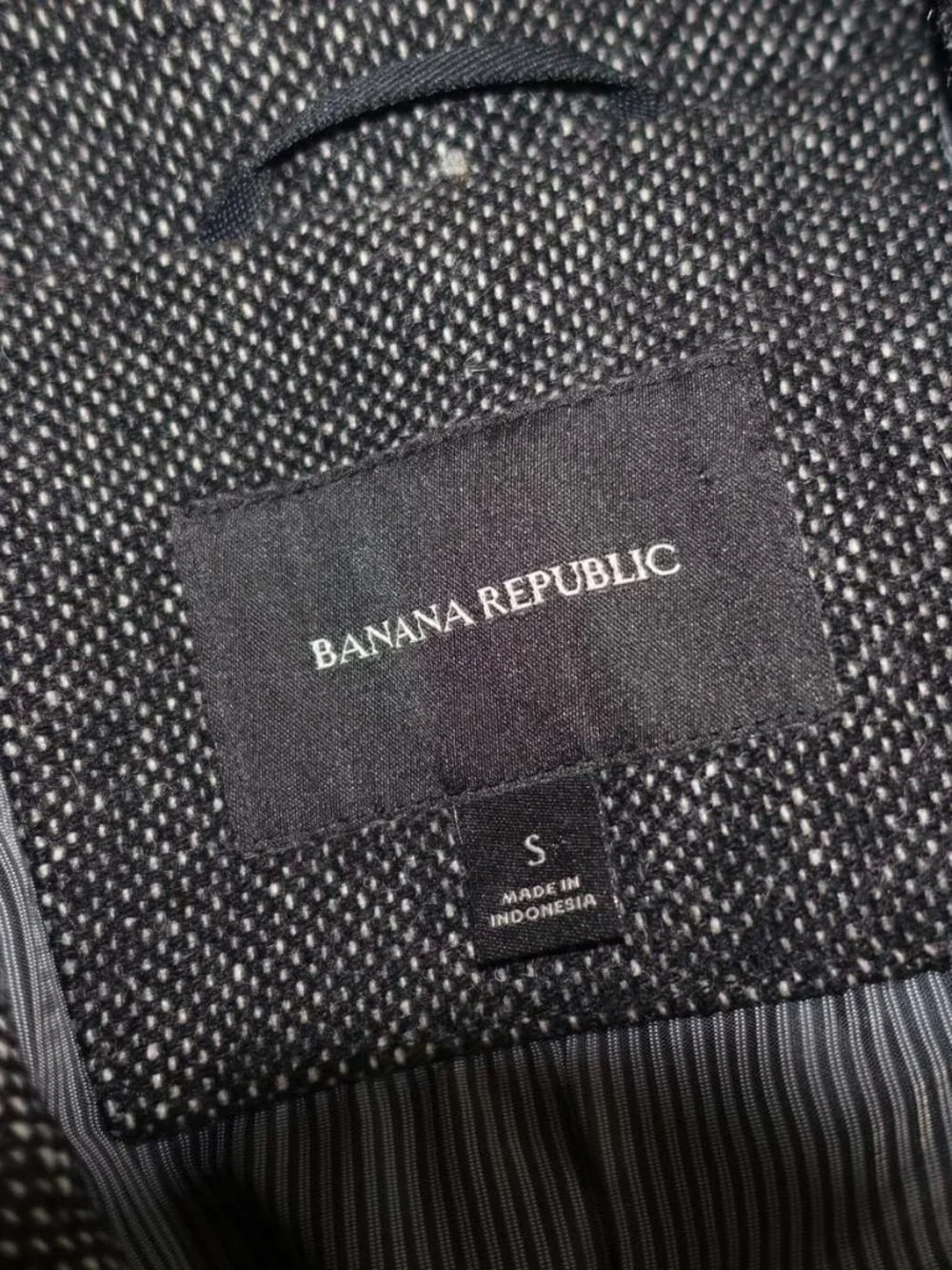 Banana Republic Men's Overcoat Small Black White Donegal Wool 3 Button Coat S